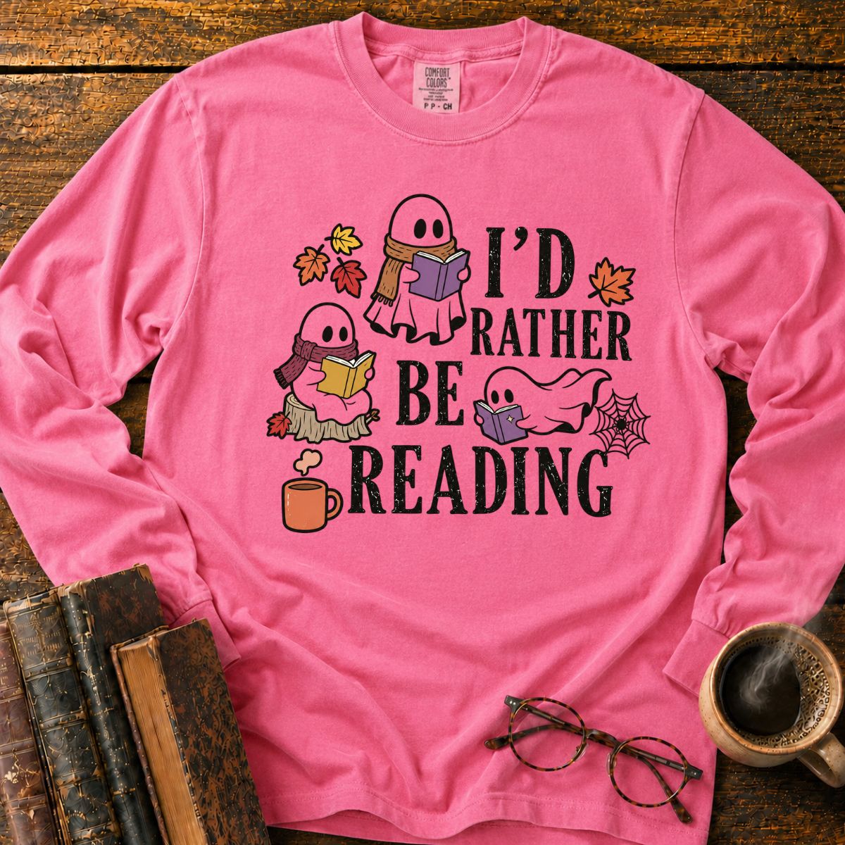 Cozy Halloween Ghosts Reading LS T-Shirt