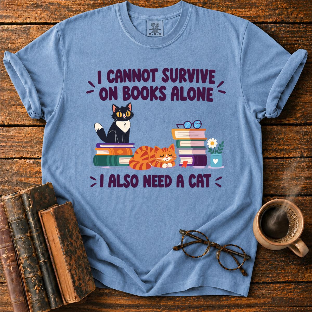 Books and Cats Lover Funny T-Shirt