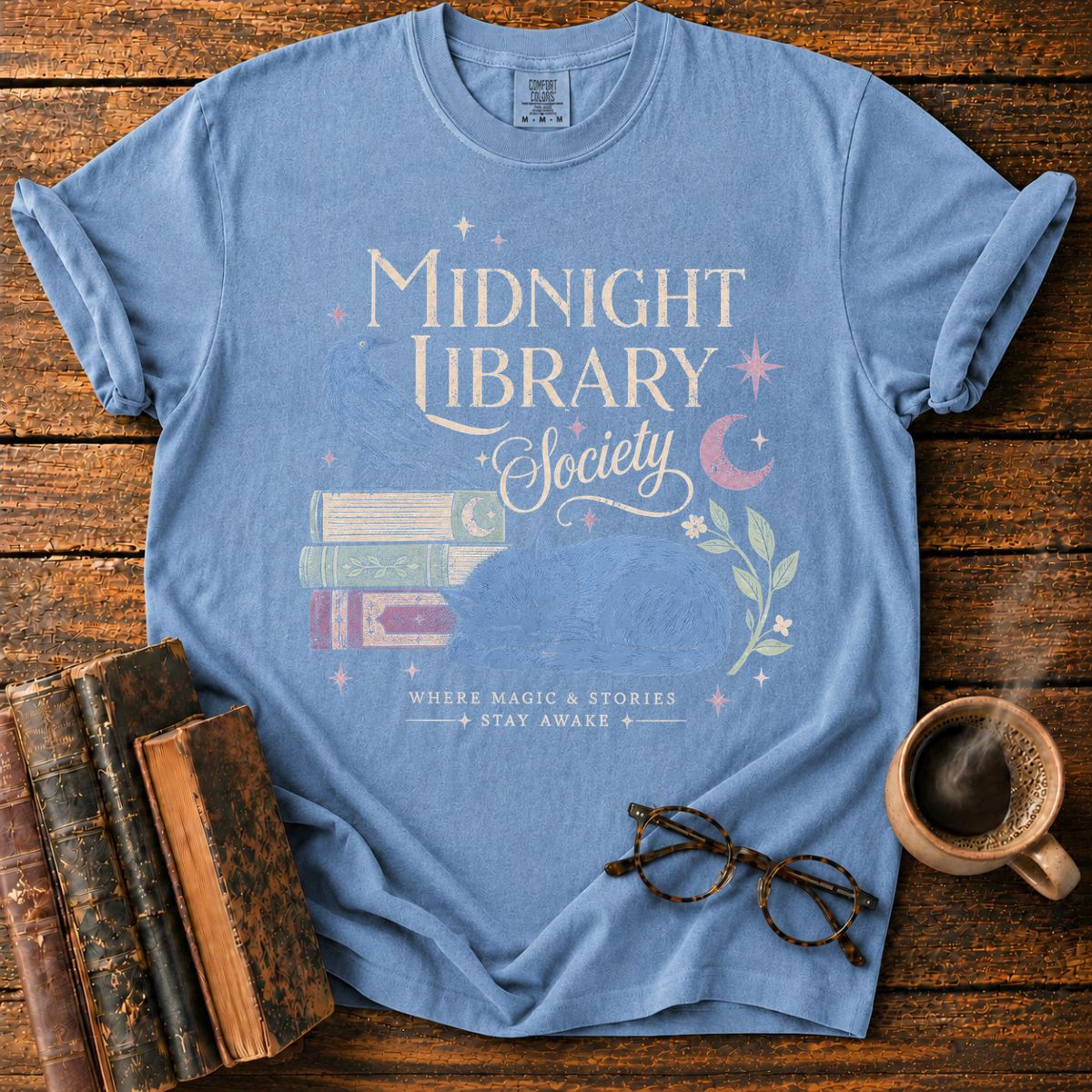 Midnight Library Society Cat Raven T-Shirt