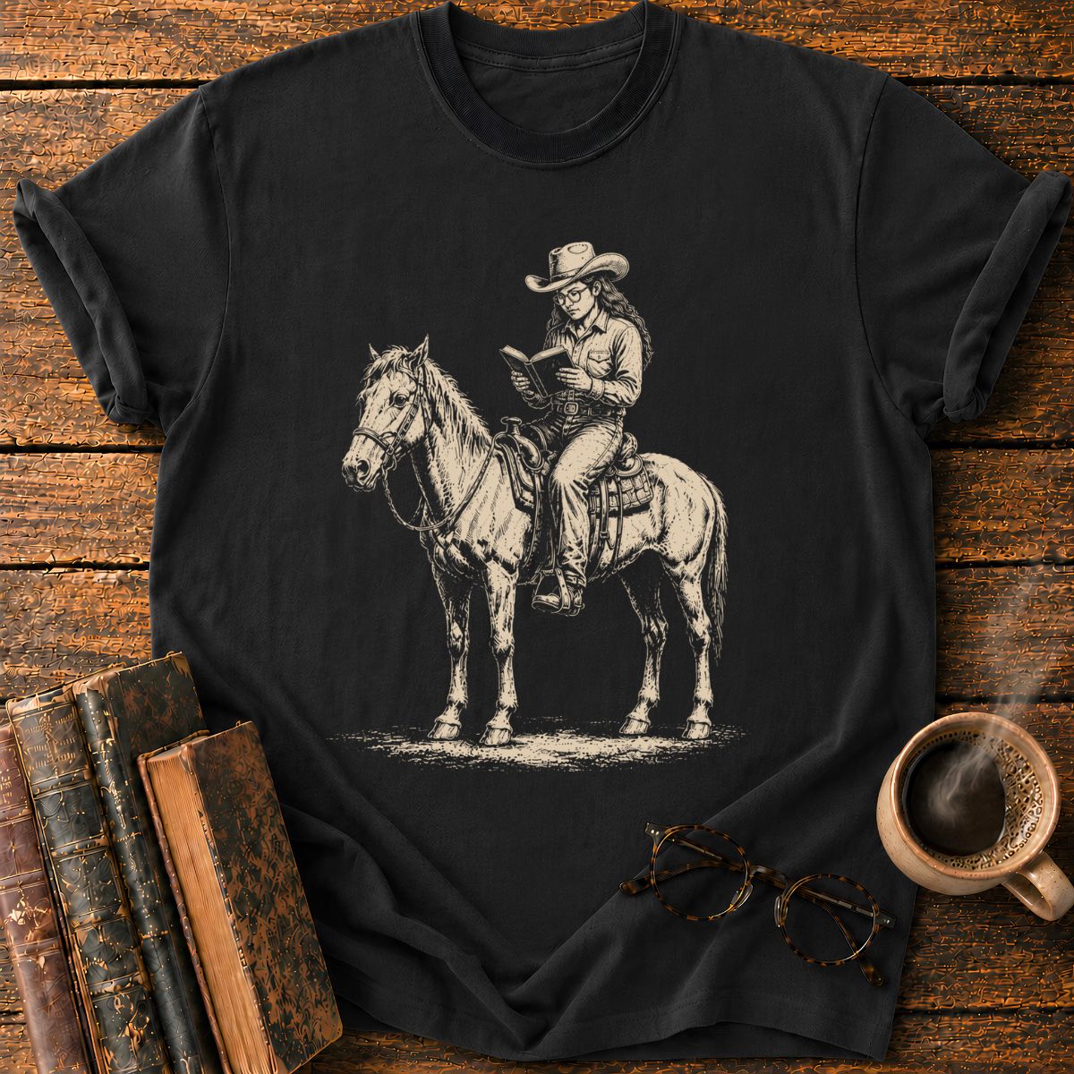 Cowgirl Reading on Horseback T-Shirt