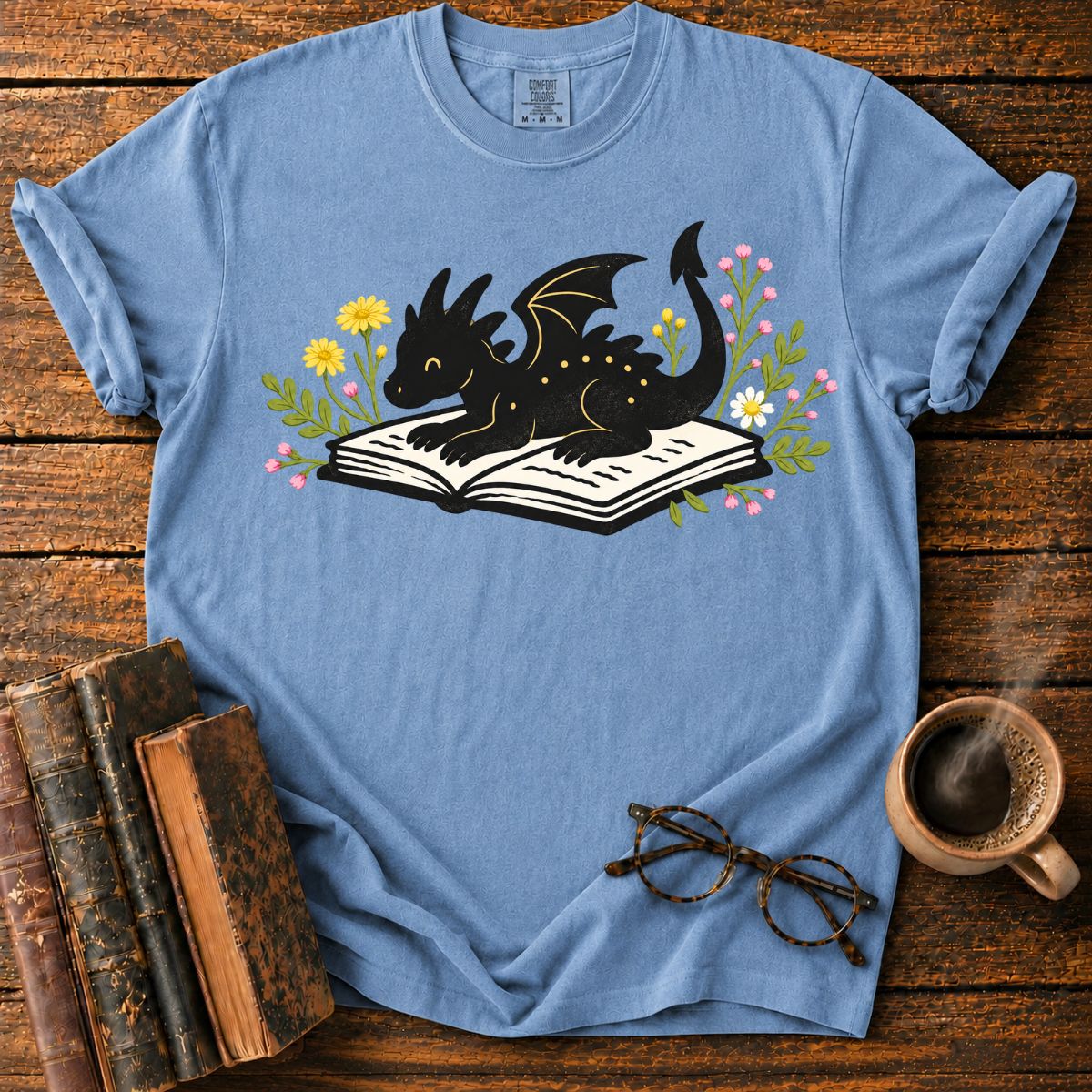 Dragon Reading Among Flowers T-Shirt