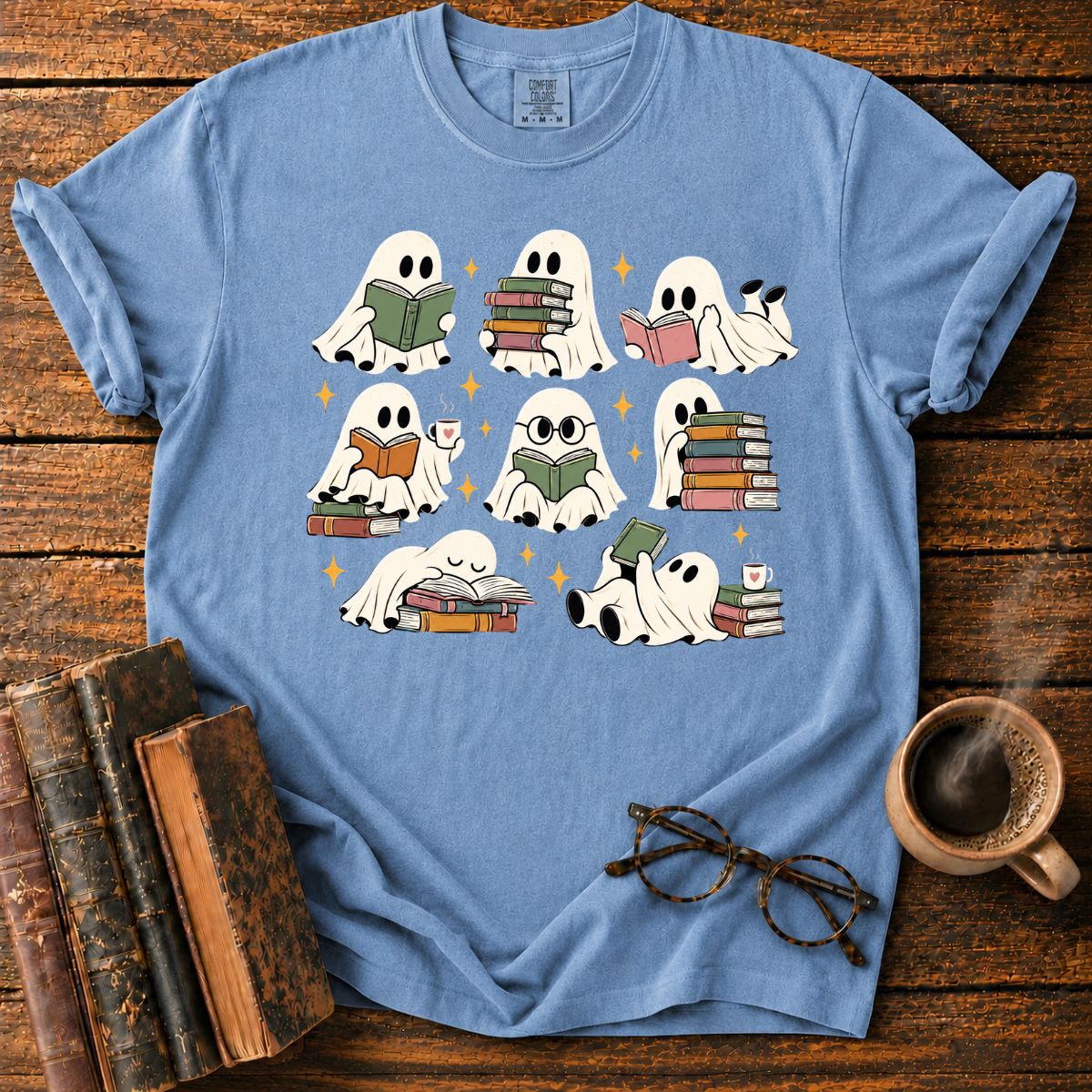 Cozy Ghosts Reading Books T-Shirt