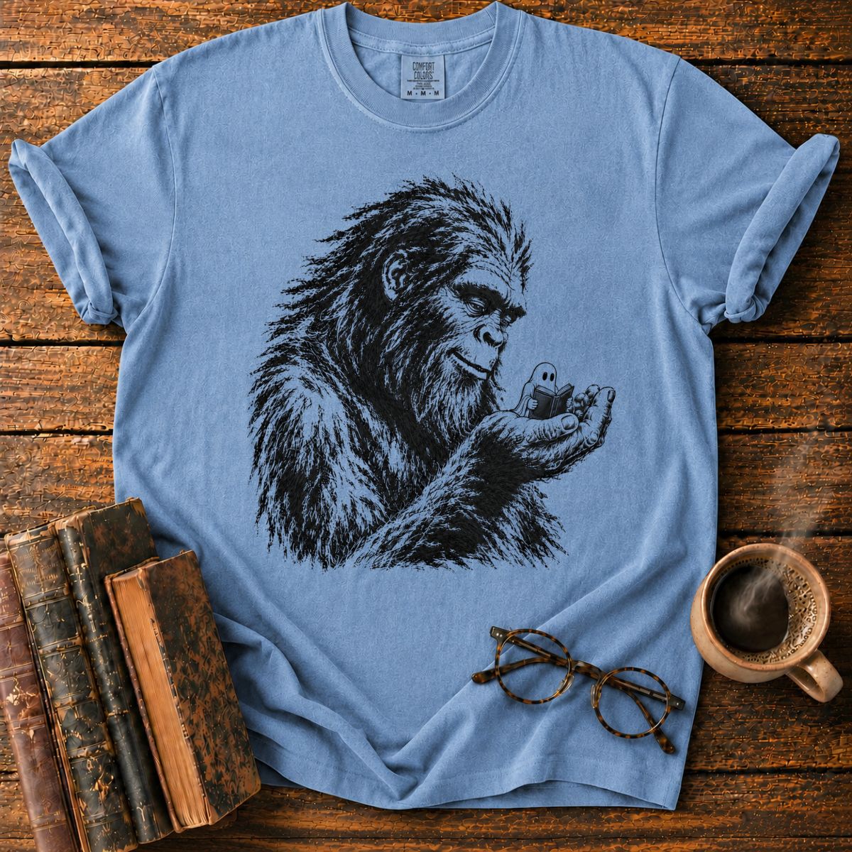 Gentle Sasquatch Reading with Ghost T-Shirt