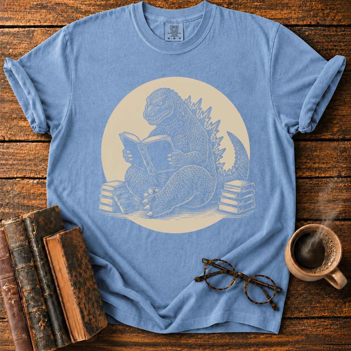 Godzilla Reading Among Books T-Shirt