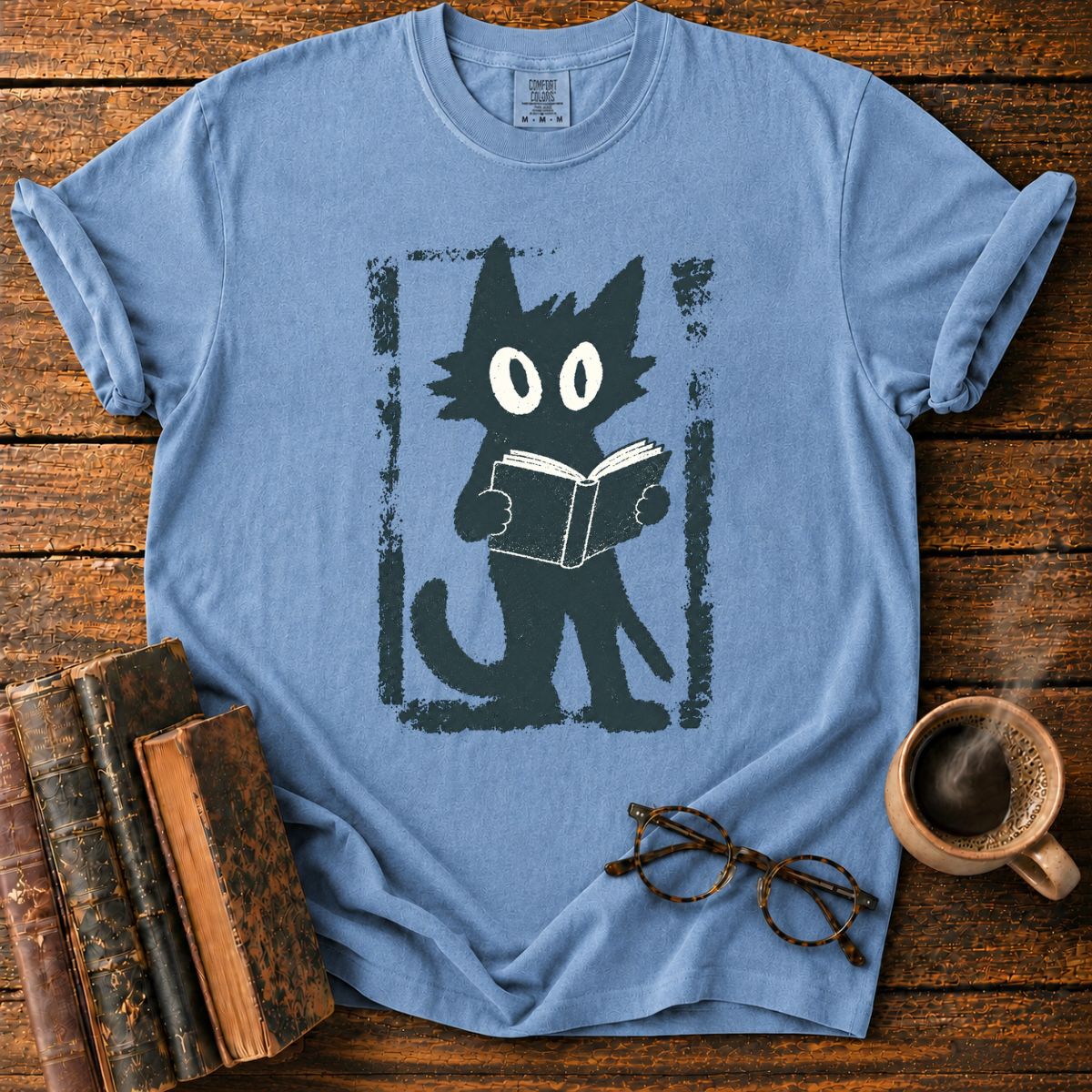 Vintage Cat Reading Screen Print T-Shirt