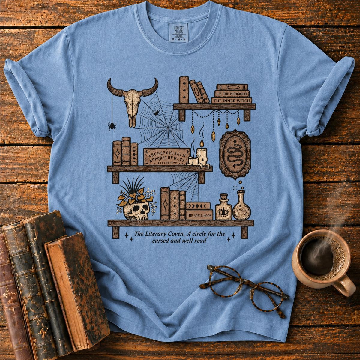 The Literary Coven Witchy Bookshelf T-Shirt