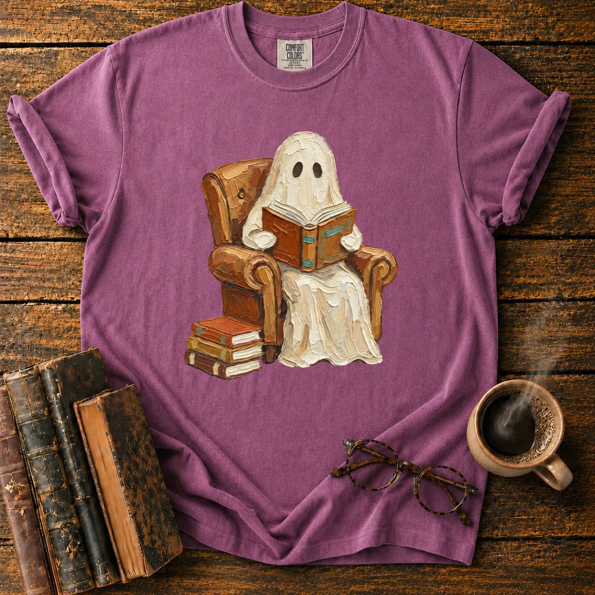 Oil Painting Ghost Reading Armchair T-Shirt