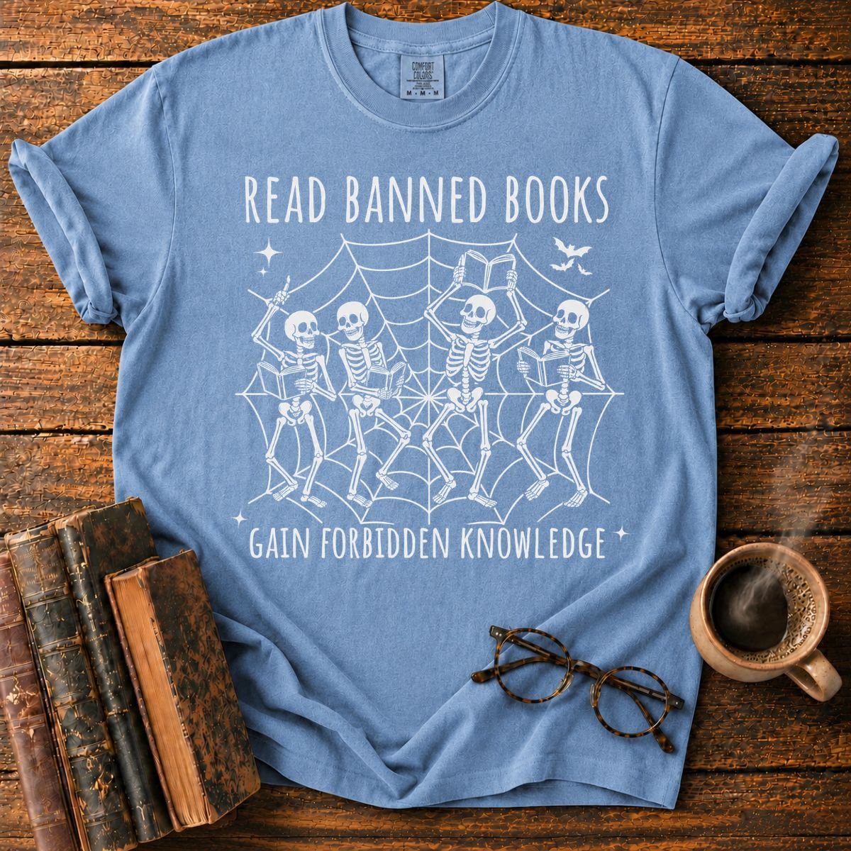 Dancing Skeletons Reading Banned Books T-Shirt