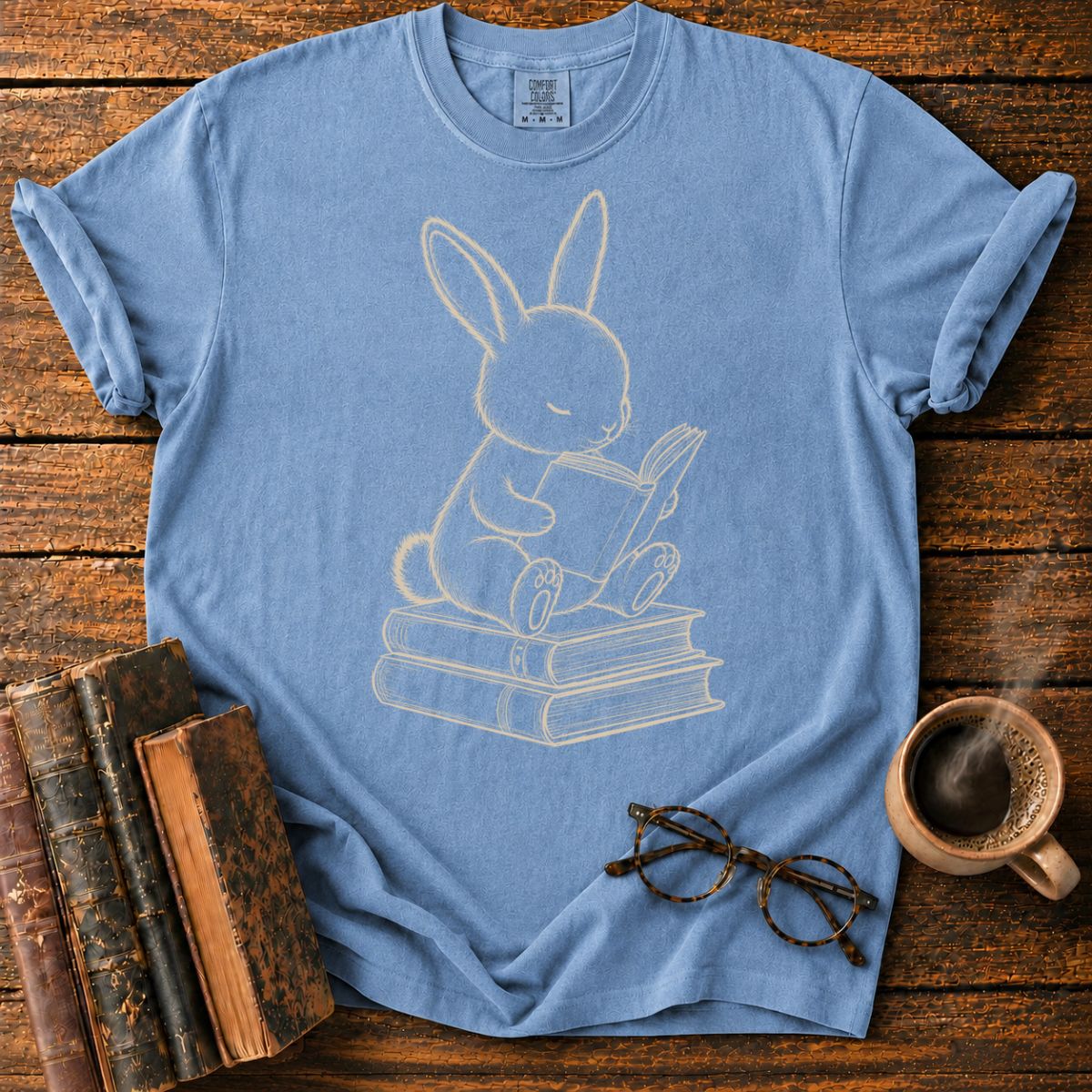 Bunny Reading on Book StackT-Shirt