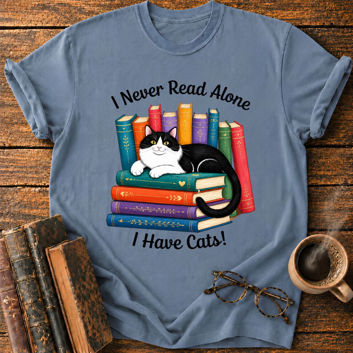 Tuxedo Cat’s Colorful Book T-Shirt