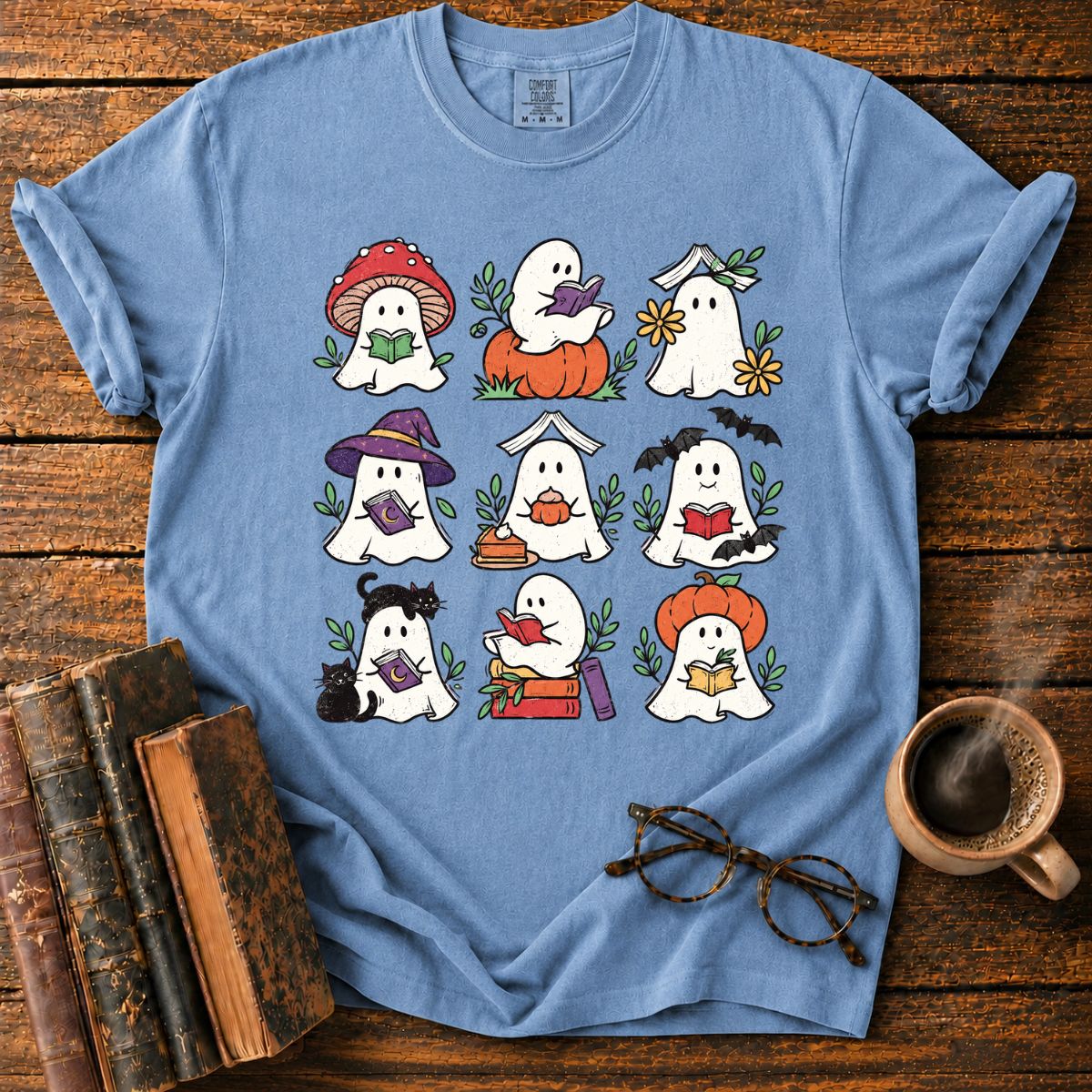 Cute Reading Ghosts Halloween T-Shirt