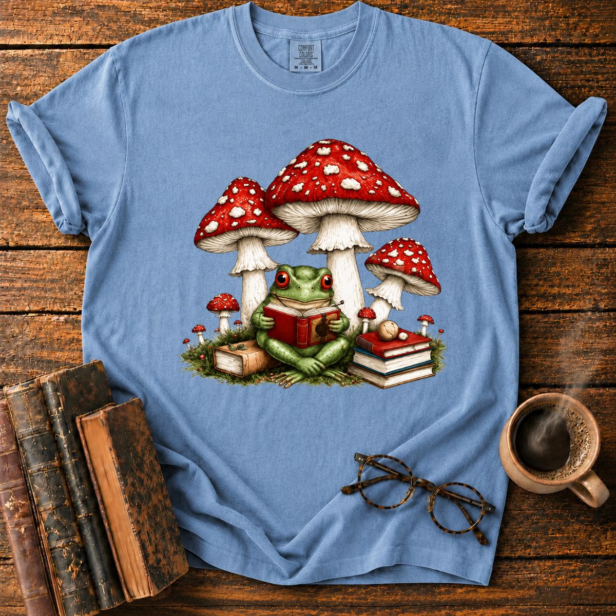 Frog Reading Beneath Mushroom T-Shirt