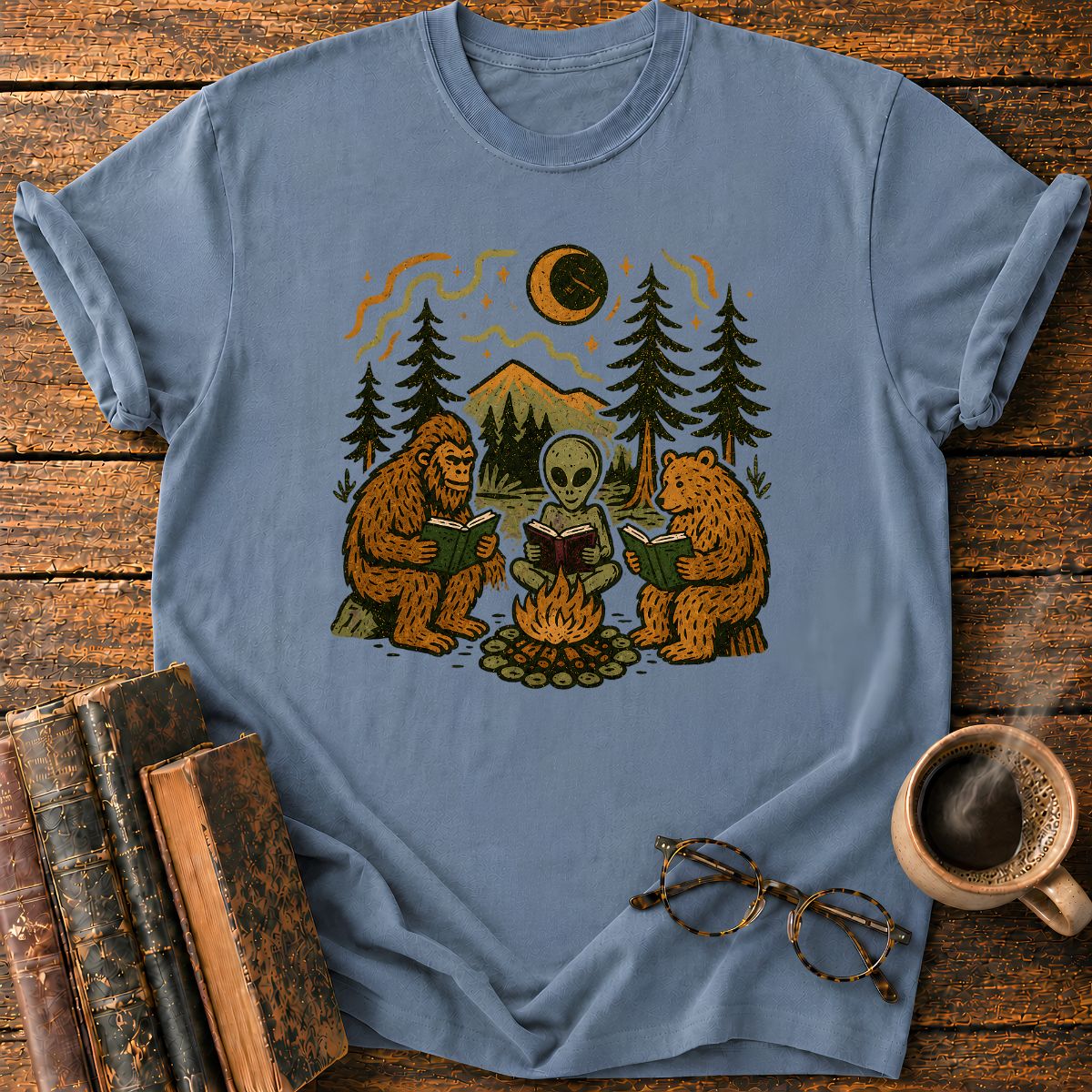 Campfire Friends Reading T-Shirt