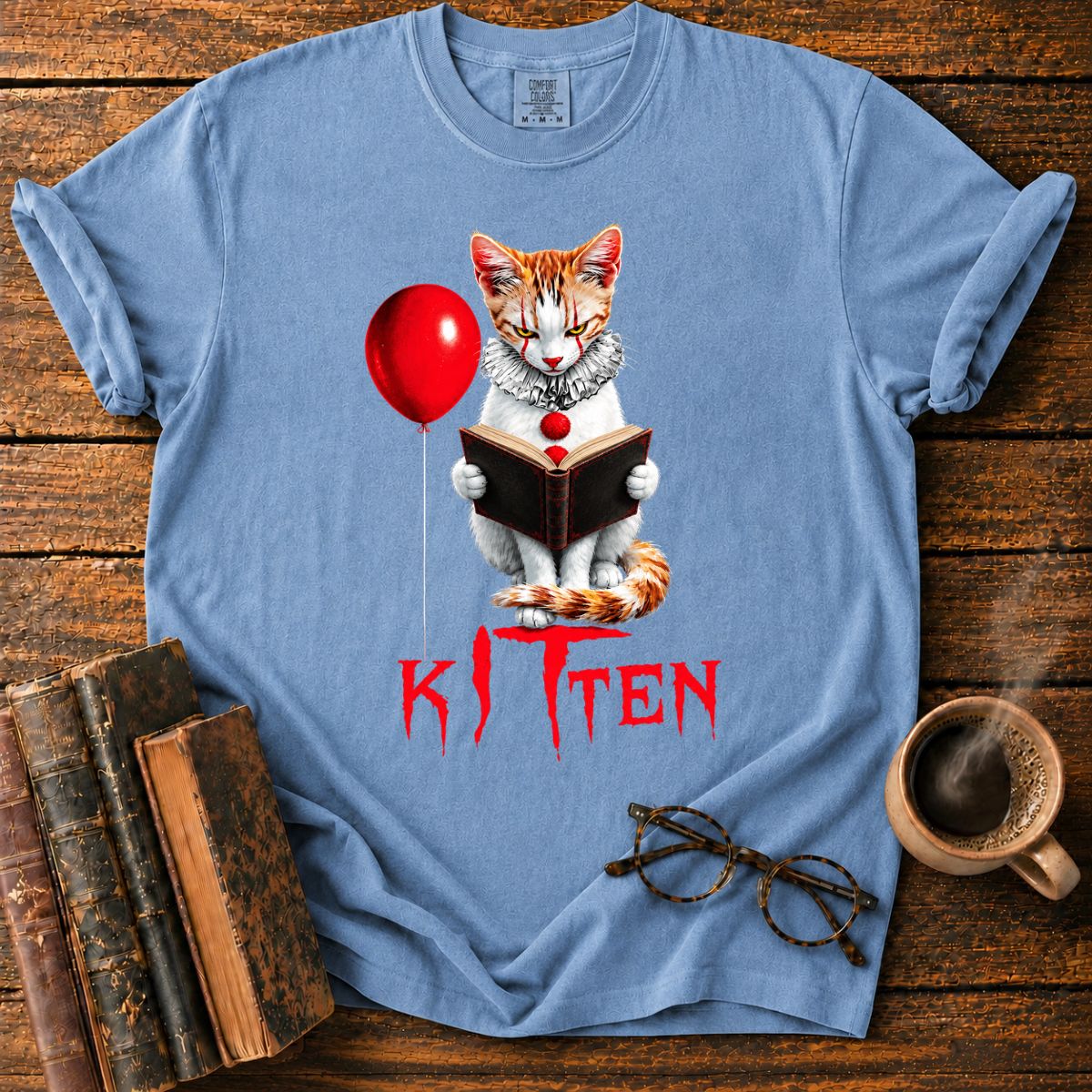 Clown Cat Reading a Vintage Book T-Shirt