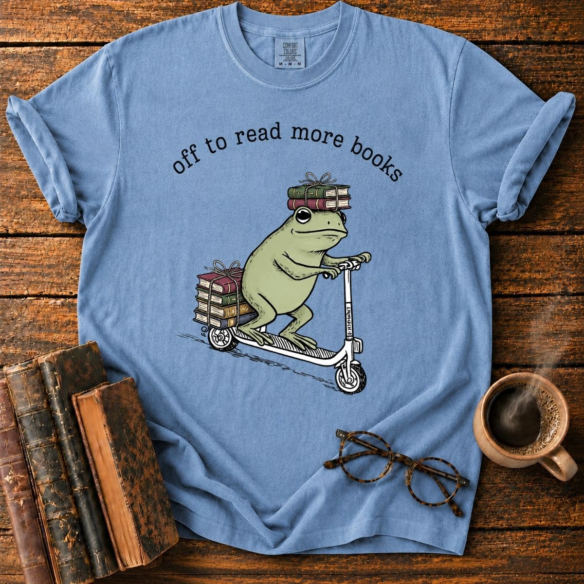 Frog’s Bookish Scooter Adventure T-Shirt