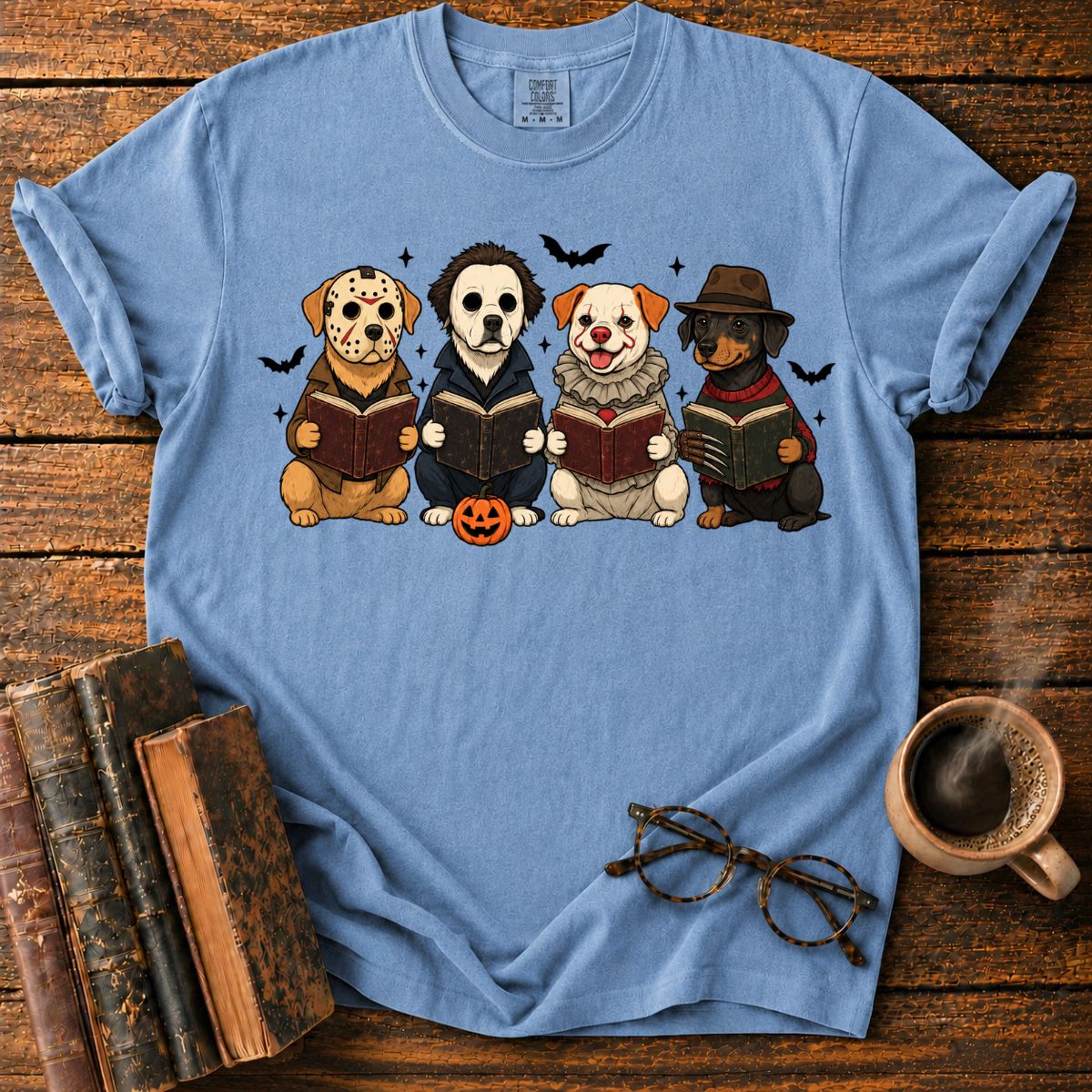 Four Halloween Dogs Reading Together T-Shirt