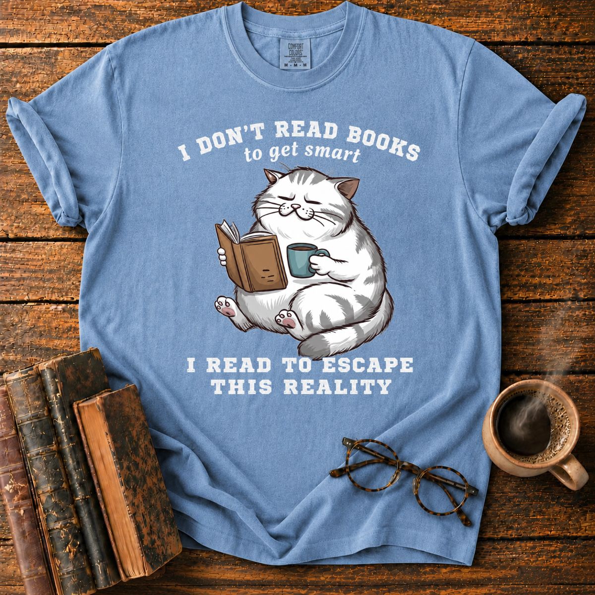 Cozy Cat Reading Escape T-Shirt