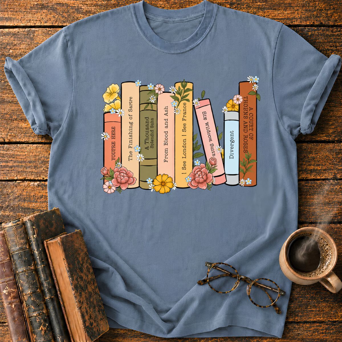 Floral Book Spines in Bloom T-Shirt