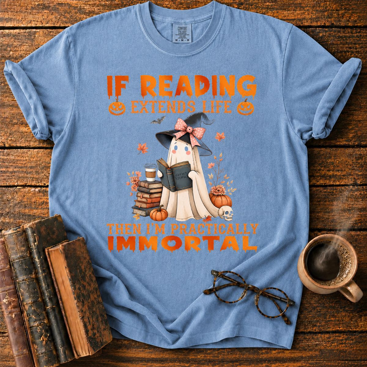 Cute Ghost Reading Halloween T-Shirt