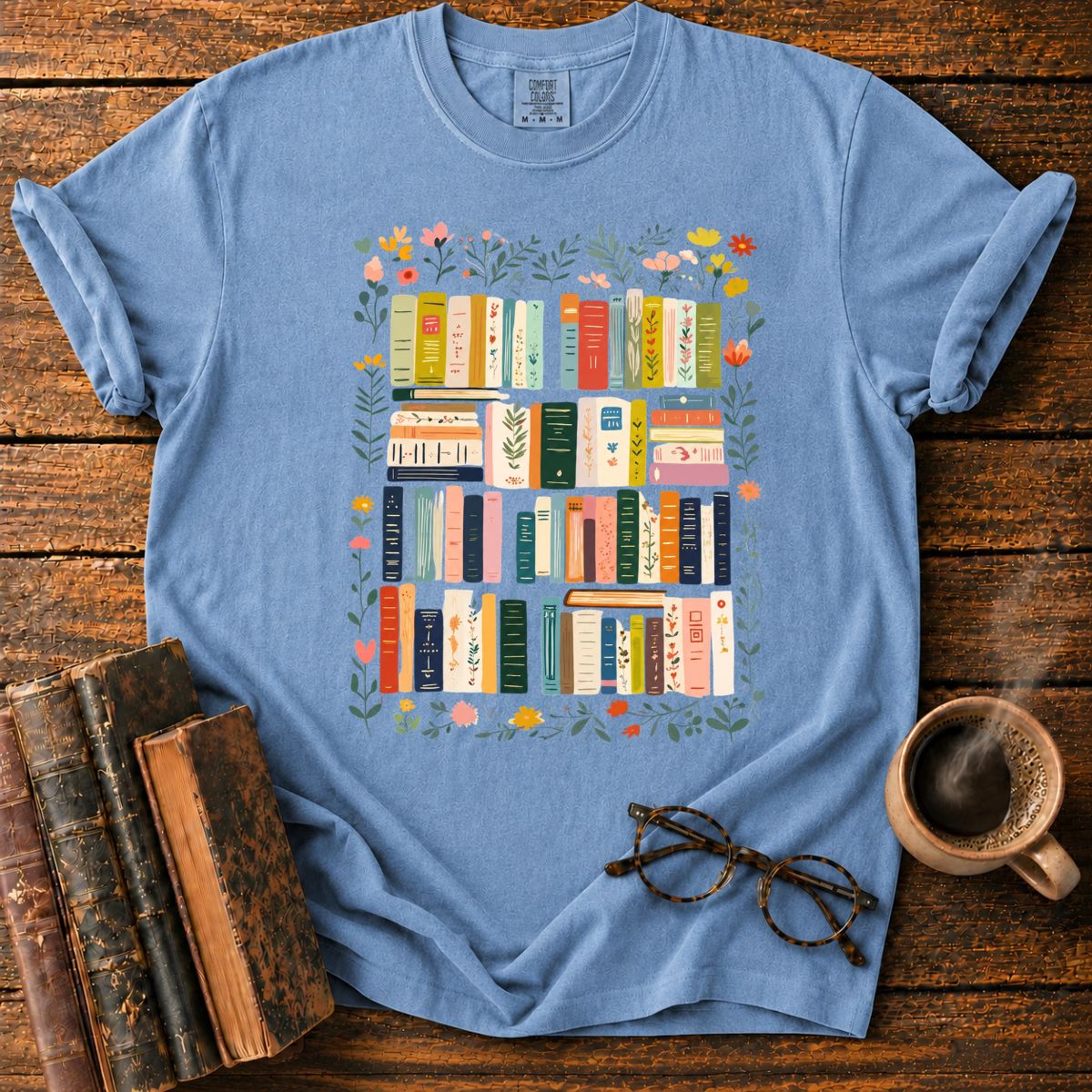 Floral Wreath Around Bookshelves T-Shirt