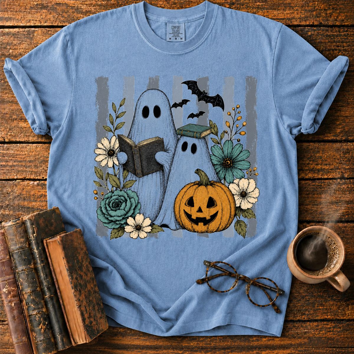 Vintage Ghosts, Books & Pumpki T-Shirt
