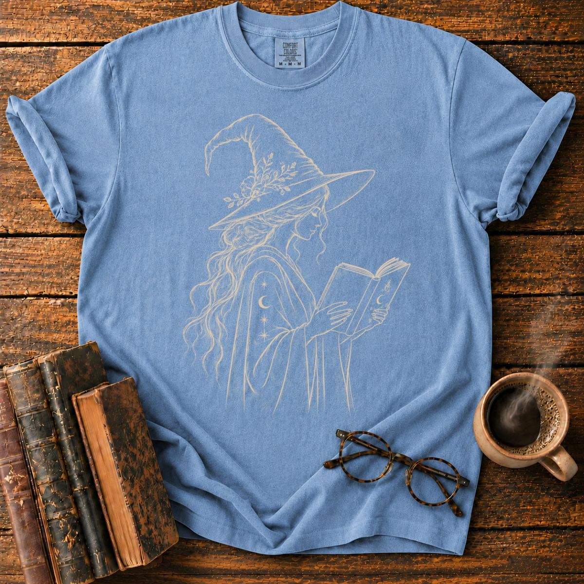 Mystical Witch Reading Under Starlight T-Shirt