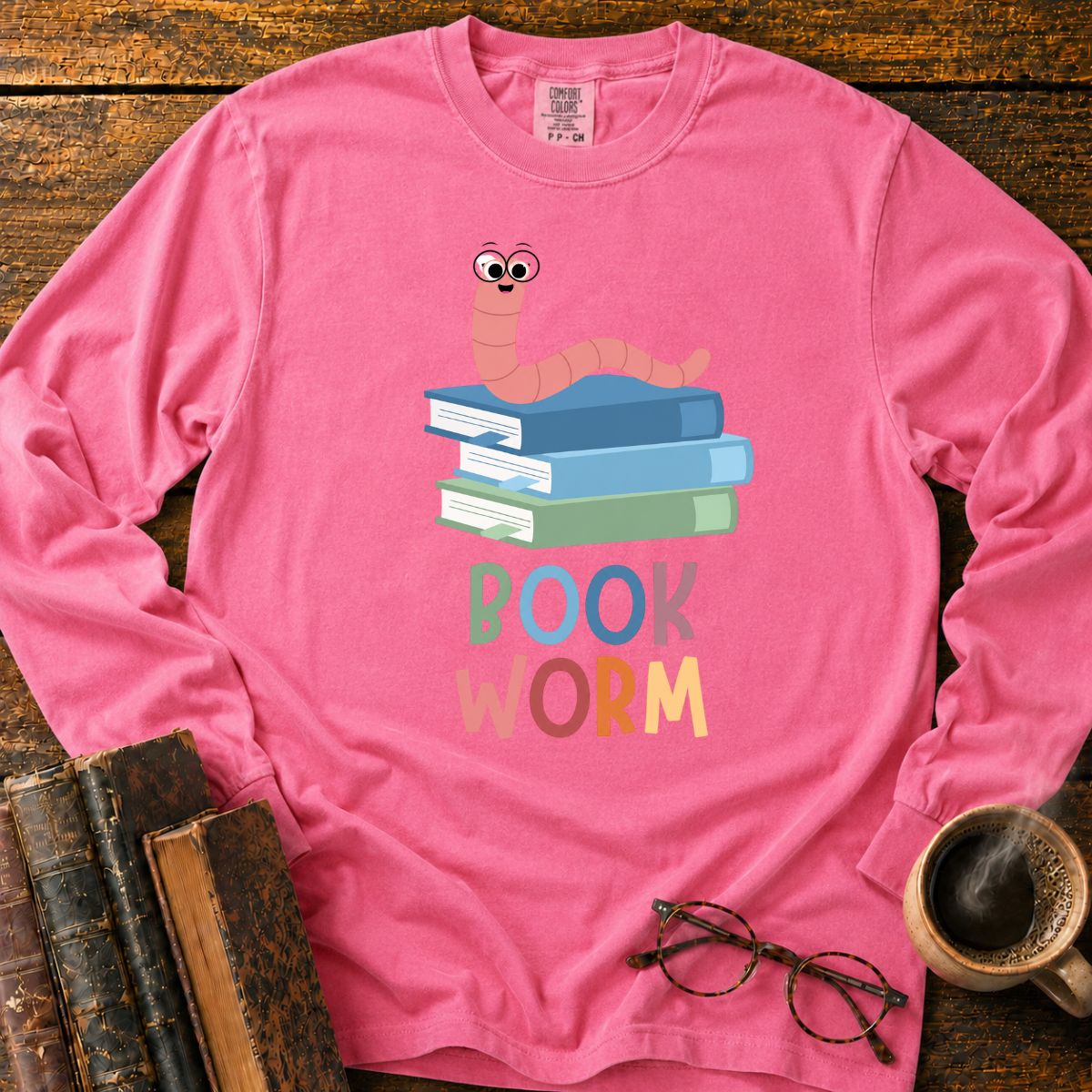 Cute Bookworm Book Stack LS T-Shirt