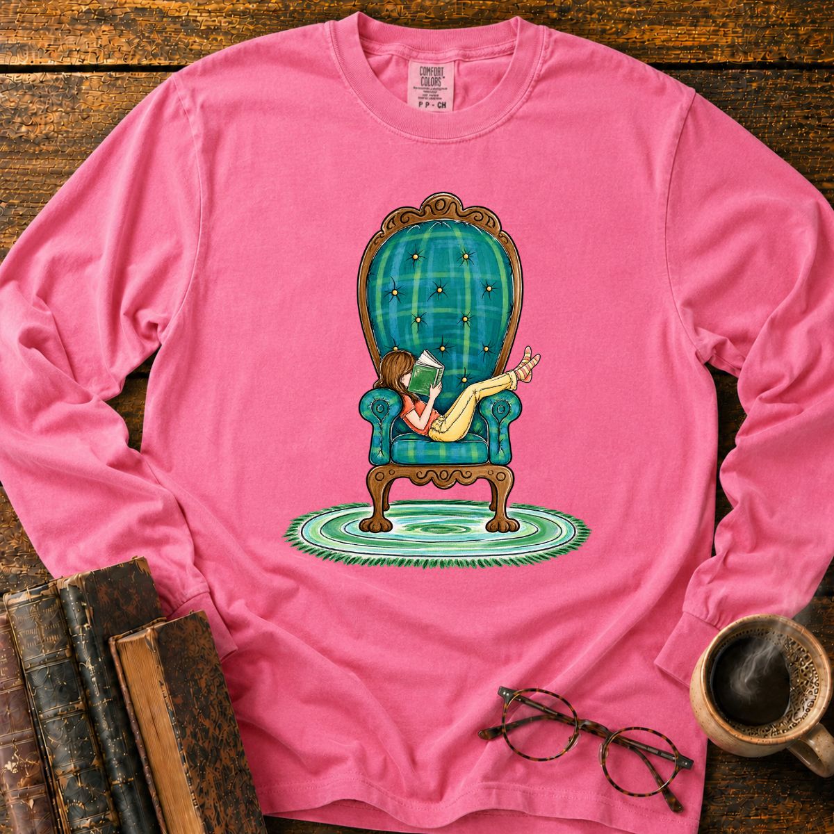Girl Reading In Big Armchair LS T-Shirt