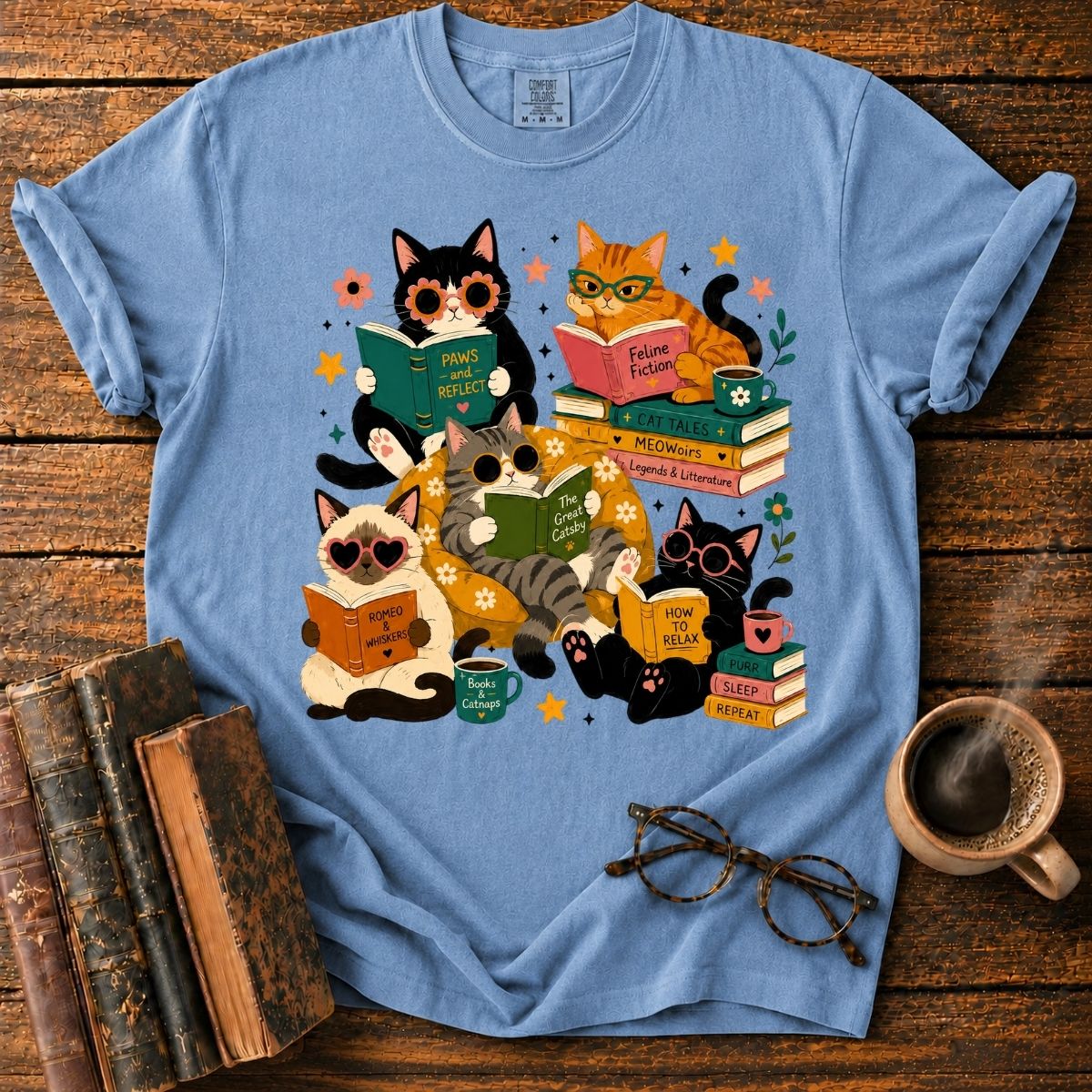 Cats’ Cozy Reading Book T-Shirt