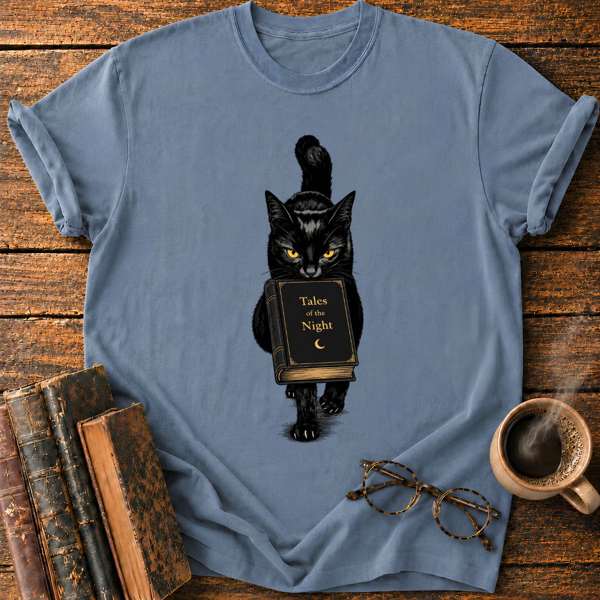Black Cat With A Book T-Shirt