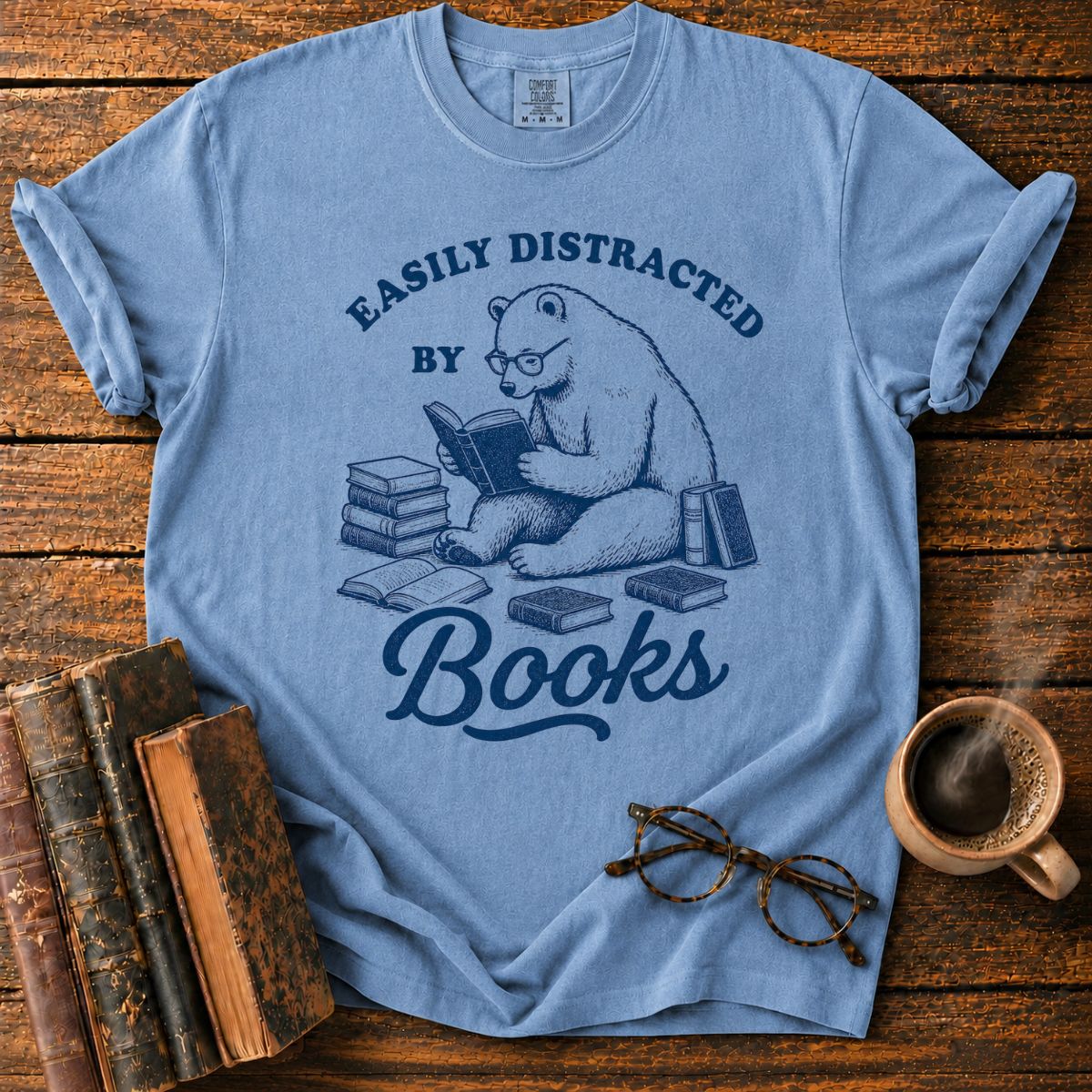 Easily Distracted by Books Bear T-Shirt