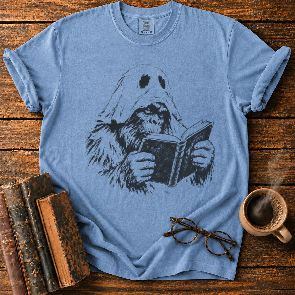 Ghost Bigfoot Reading T-Shirt