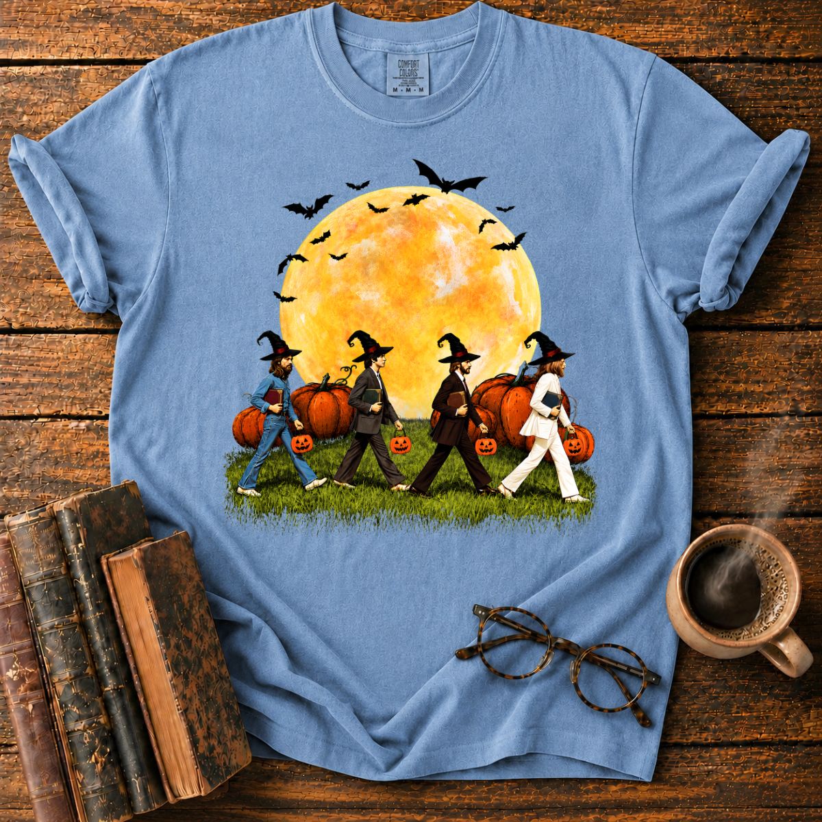 Witch Quartet with Books and Pumpkins T-Shirt