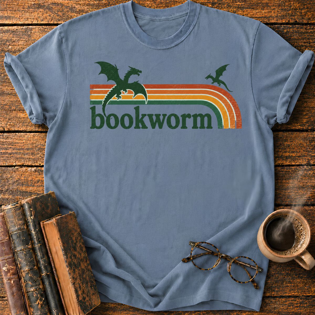 Retro Dragon Bookworm Emblem T-Shirt
