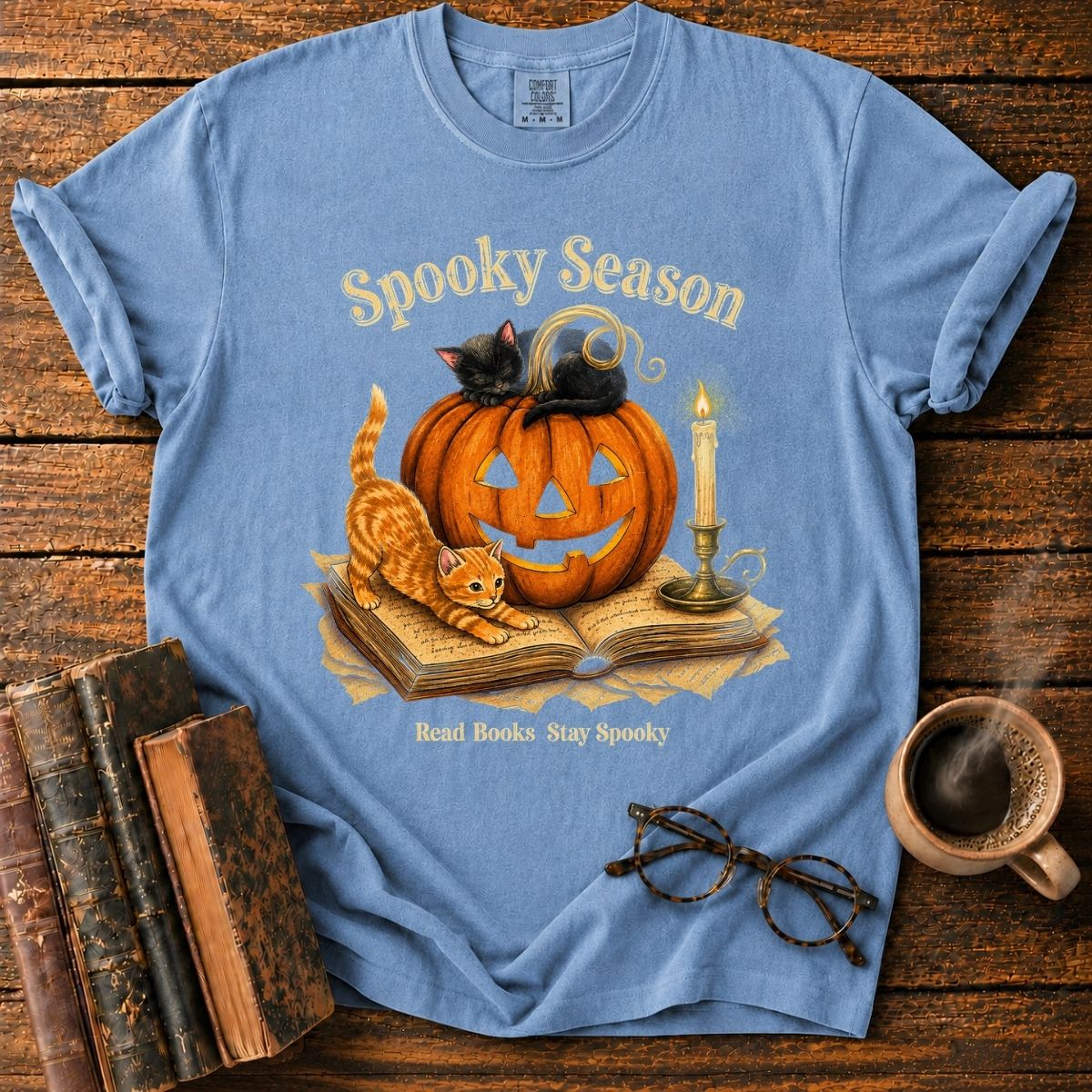 Spooky Season_ Pumpkin, Cats & Books T-Shirt