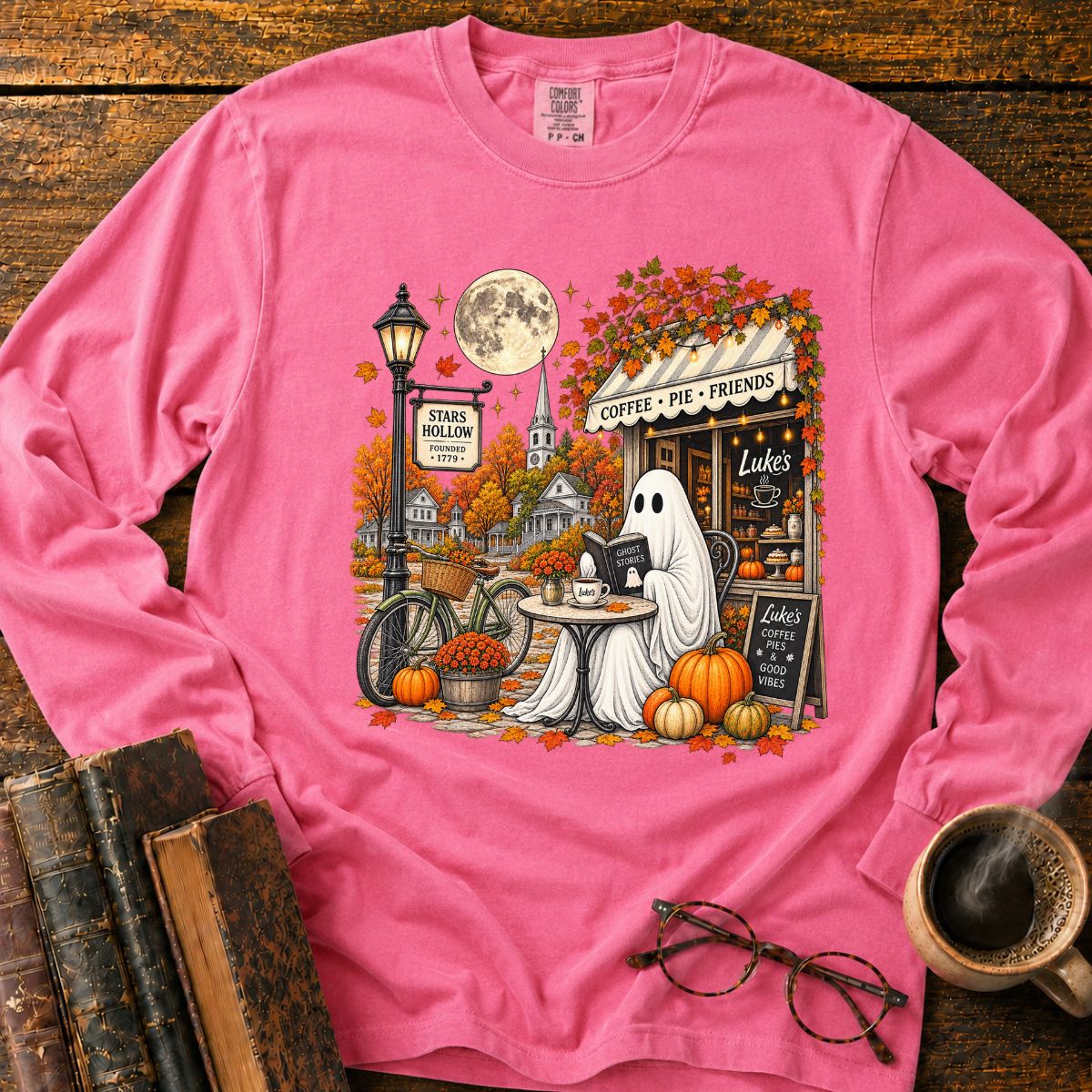 Ghostly Autumn Coffee in Stars Hollow Long Sleeve T-Shirt