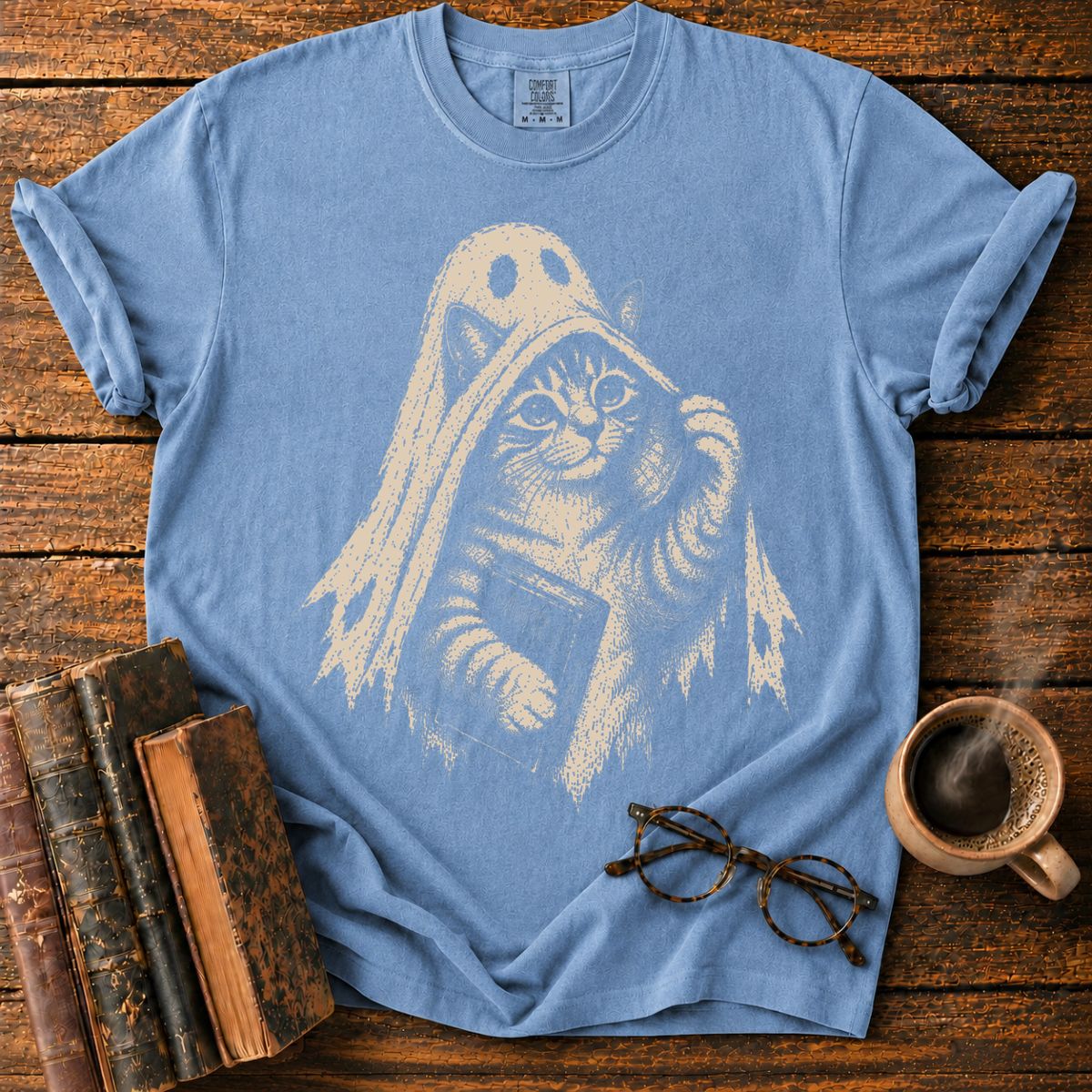 Ghost Kitten with Book T-Shirt