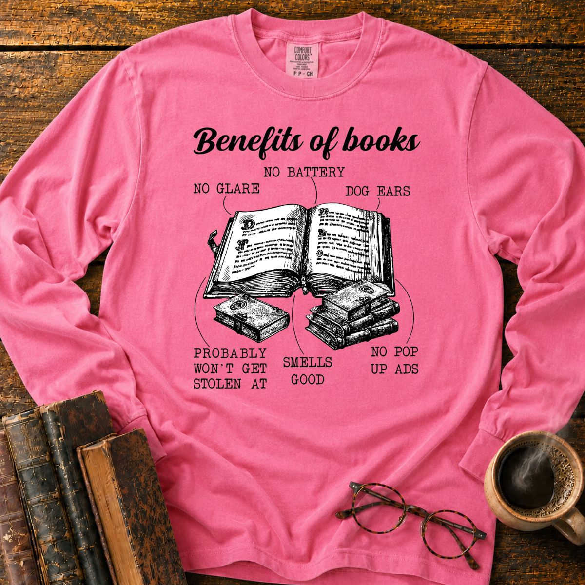 Funny Benefits Of Books Diagram LS T-Shirt