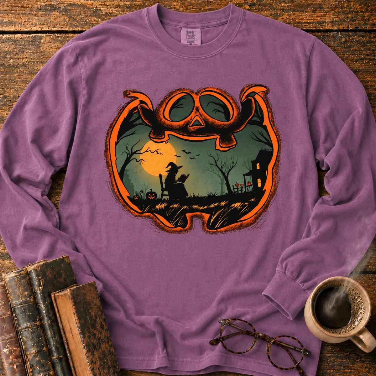Witch Reading Jack O Lantern LS T-Shirt