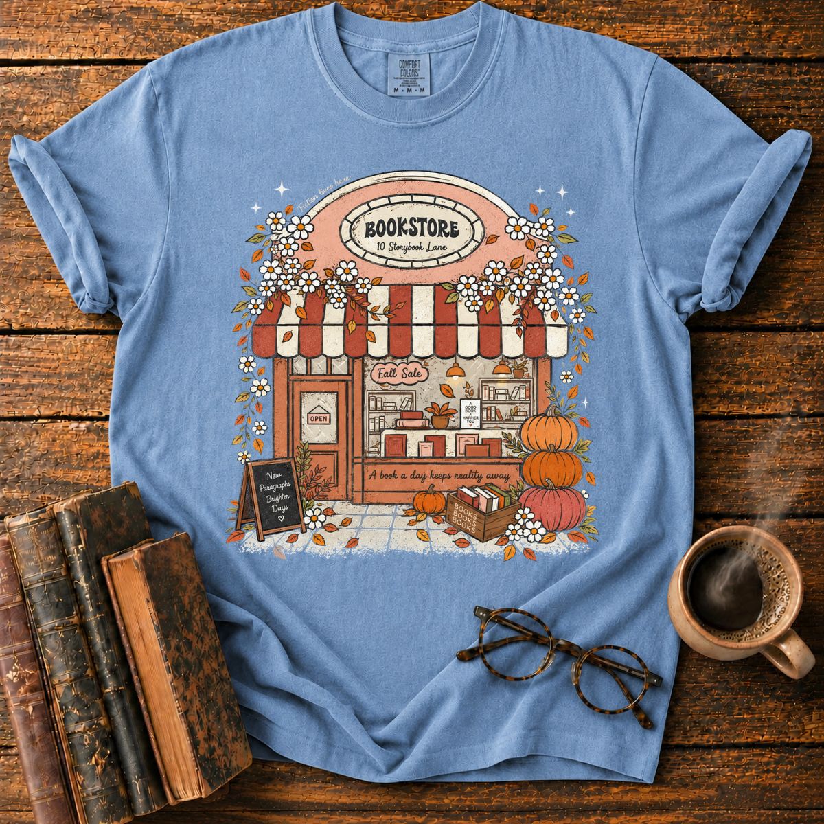 Cozy Fall Bookstore Storefront T-Shirt