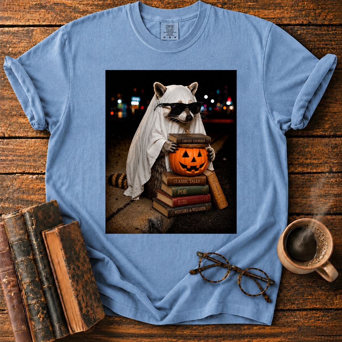 Raccoon Ghost Among Halloween Books T-Shirt
