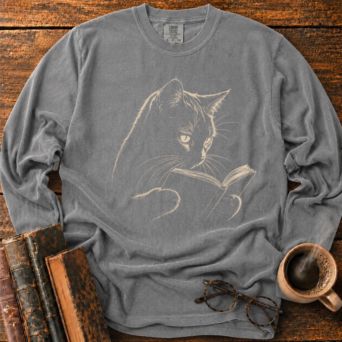 Bookish Cat Reading Long Sleeve T-Shirt