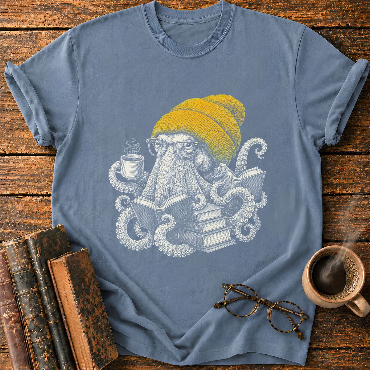 Octopus with Coffee and Books T-Shirt