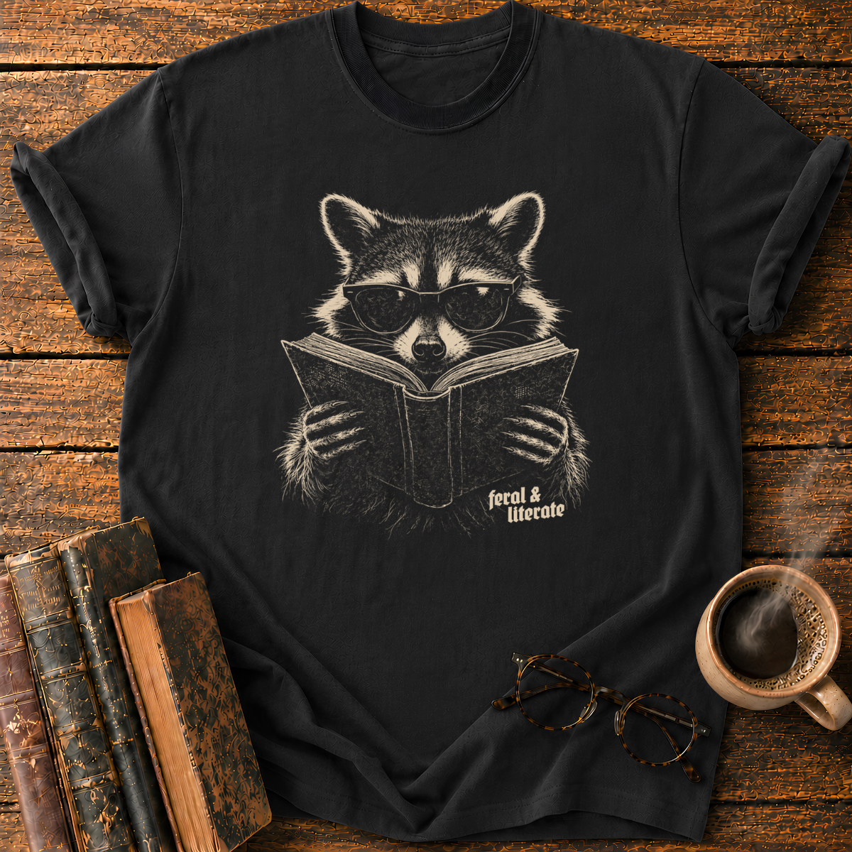 Raccoon Reading a Book T-Shirt