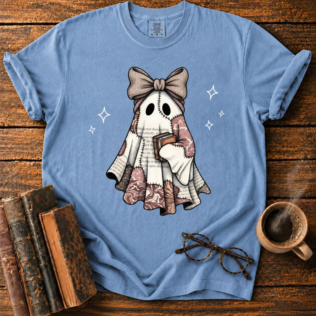 Ghost with Books and Sparkles T-Shirt