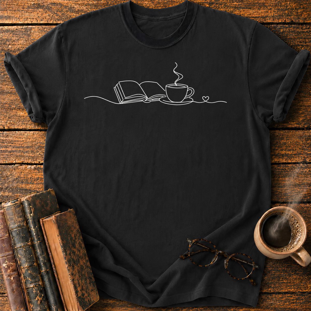 Book, Tea, and Heartline T-Shirt