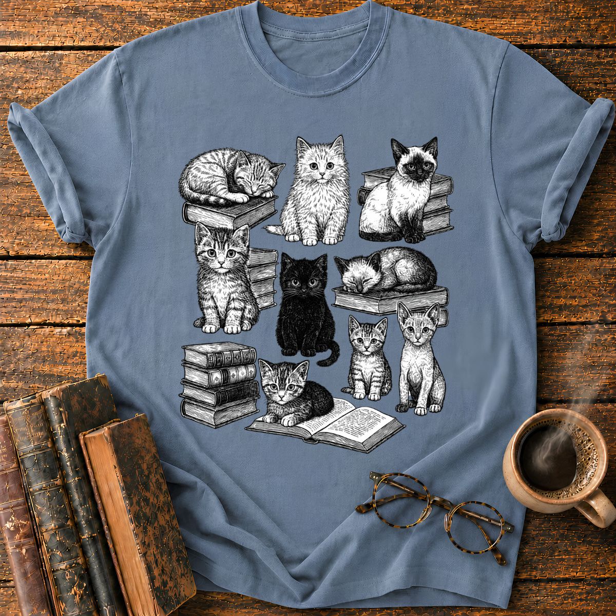 Vintage Puppy Bookworm Collage T-Shirt