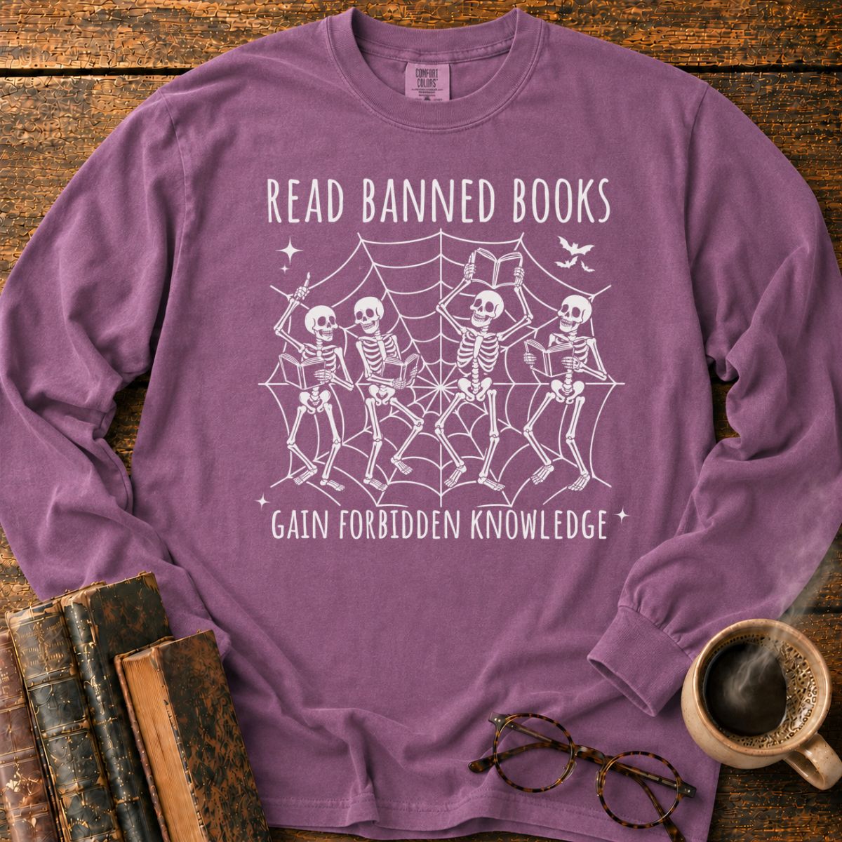 Dancing Skeletons Reading Banned Books Long Sleeve T-Shirt