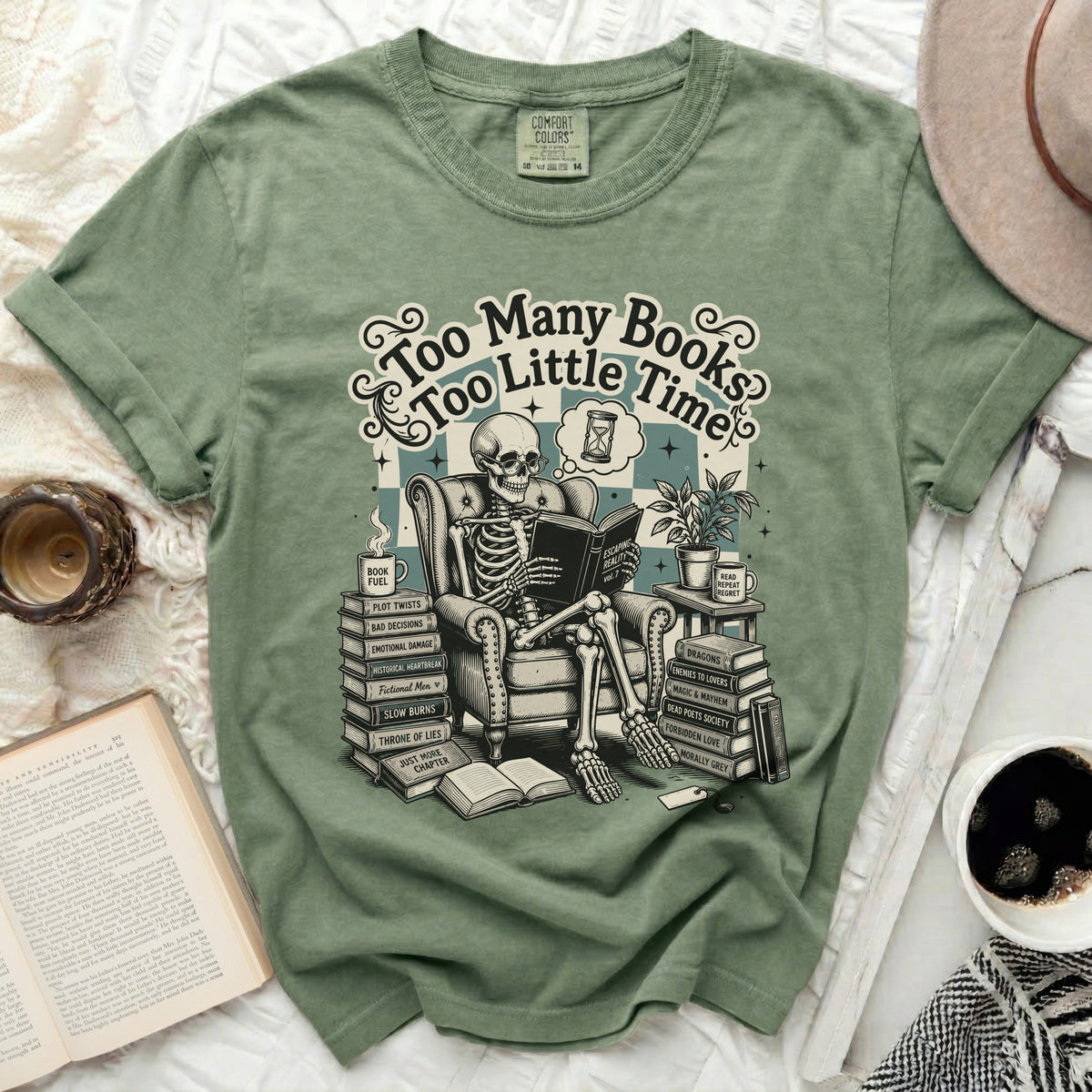 Too Many Books Skeleton Tee