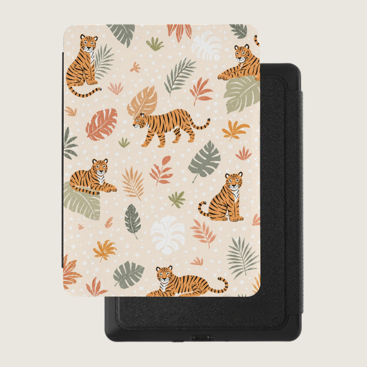 Whimsical Tiger Botanical Print Kindle Case